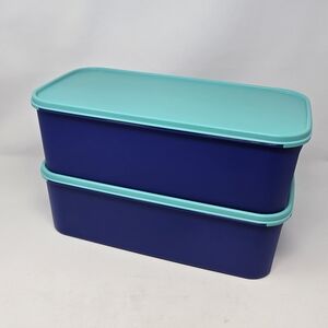 VINTAGE NOS TUPPERWARE MEMORY MATES PHOTO STORAGE BLUE & TEAL SET OF 2 SCRAPBOOK